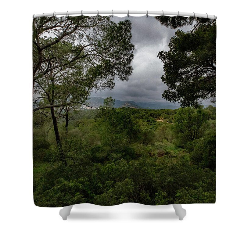 Hillside View from Spain Castle Gardens - Shower Curtain