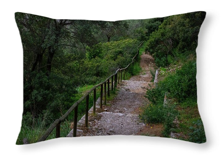 Hillside View from Spain Castle Gardens III - Throw Pillow