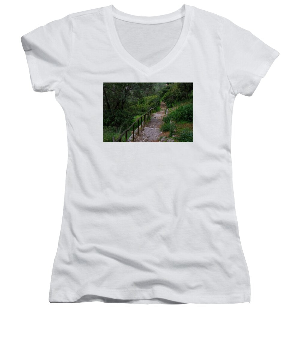 Hillside View from Spain Castle Gardens III - Women's V-Neck