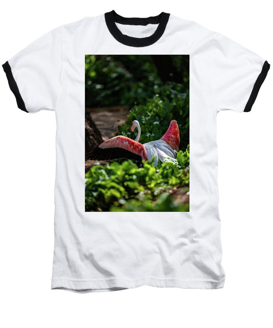 Reverse Fly Flamingo - Baseball T-Shirt