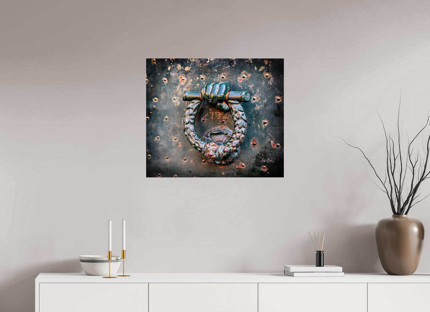 27.8 x 24″, Photo Print Under Acrylic Glass Weathered Door Knocker Italy