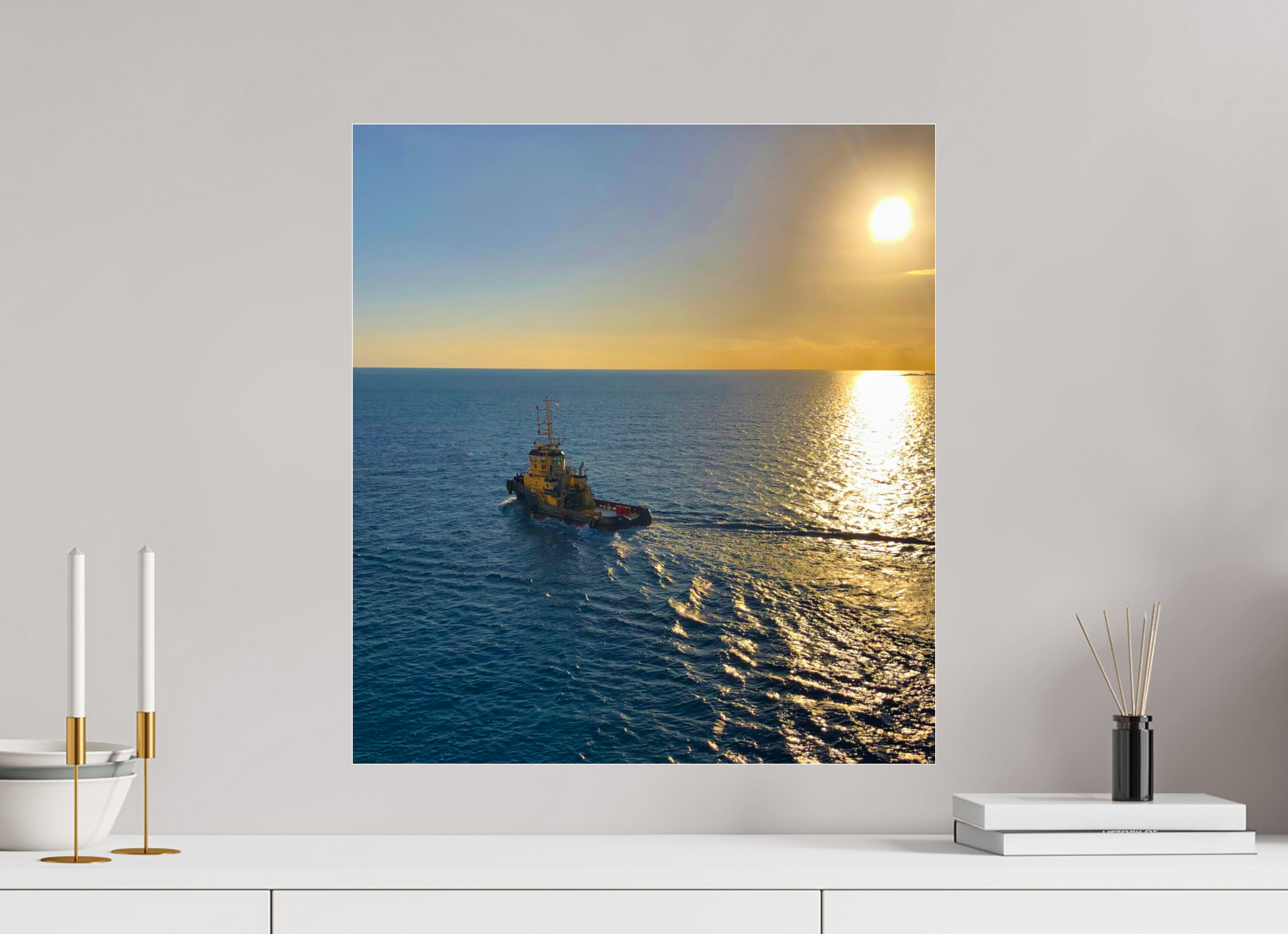 20 x 22″, Photo Print Under Acrylic Glass Golden Tug Boat