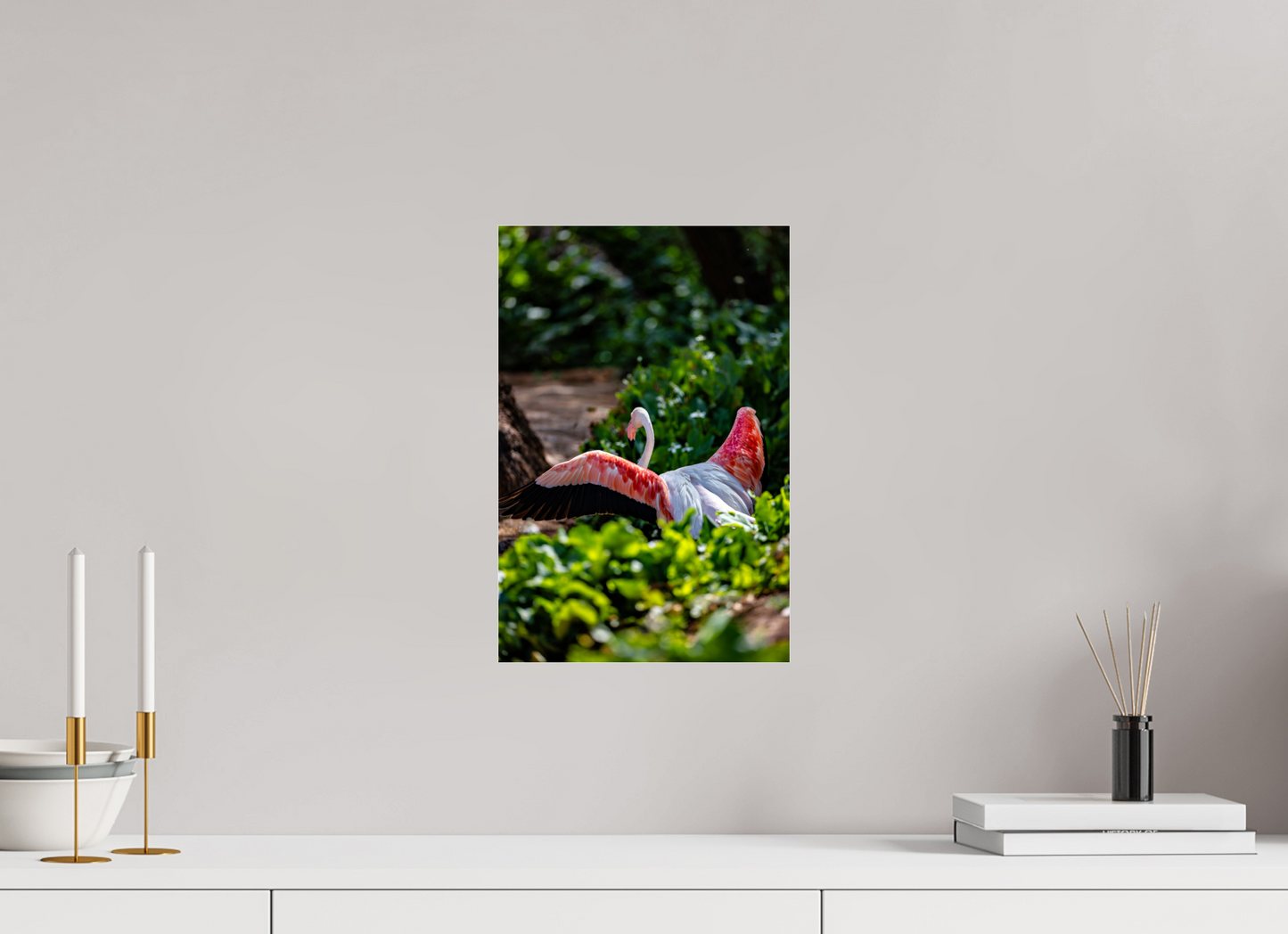 10 x 15″, Photo Print Under Acrylic Glass Reverse Fly Flamingo