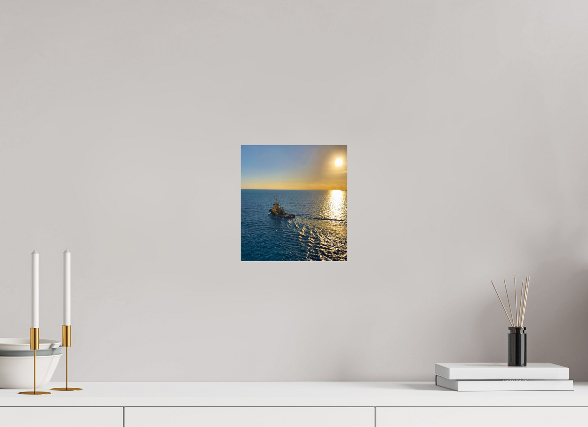 8 x 8.8″, Photo Print Under Acrylic Glass Golden Tug Boat