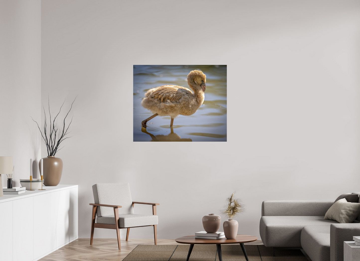 42.7 x 35″, Photo Print Under Acrylic Glass Baby Flamingo