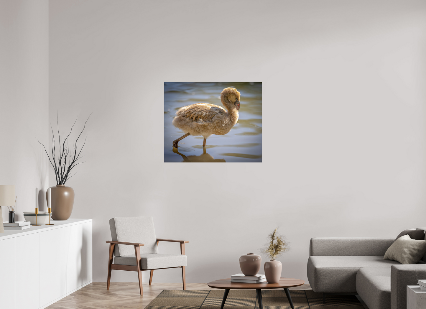 37.8 x 31″, Photo Print Under Acrylic Glass Baby Flamingo