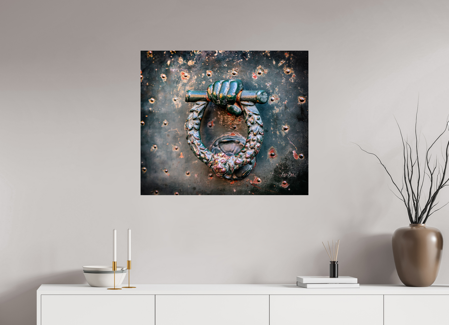 32.4 x 28″, Photo Print Under Acrylic Glass Weathered Door Knocker Italy