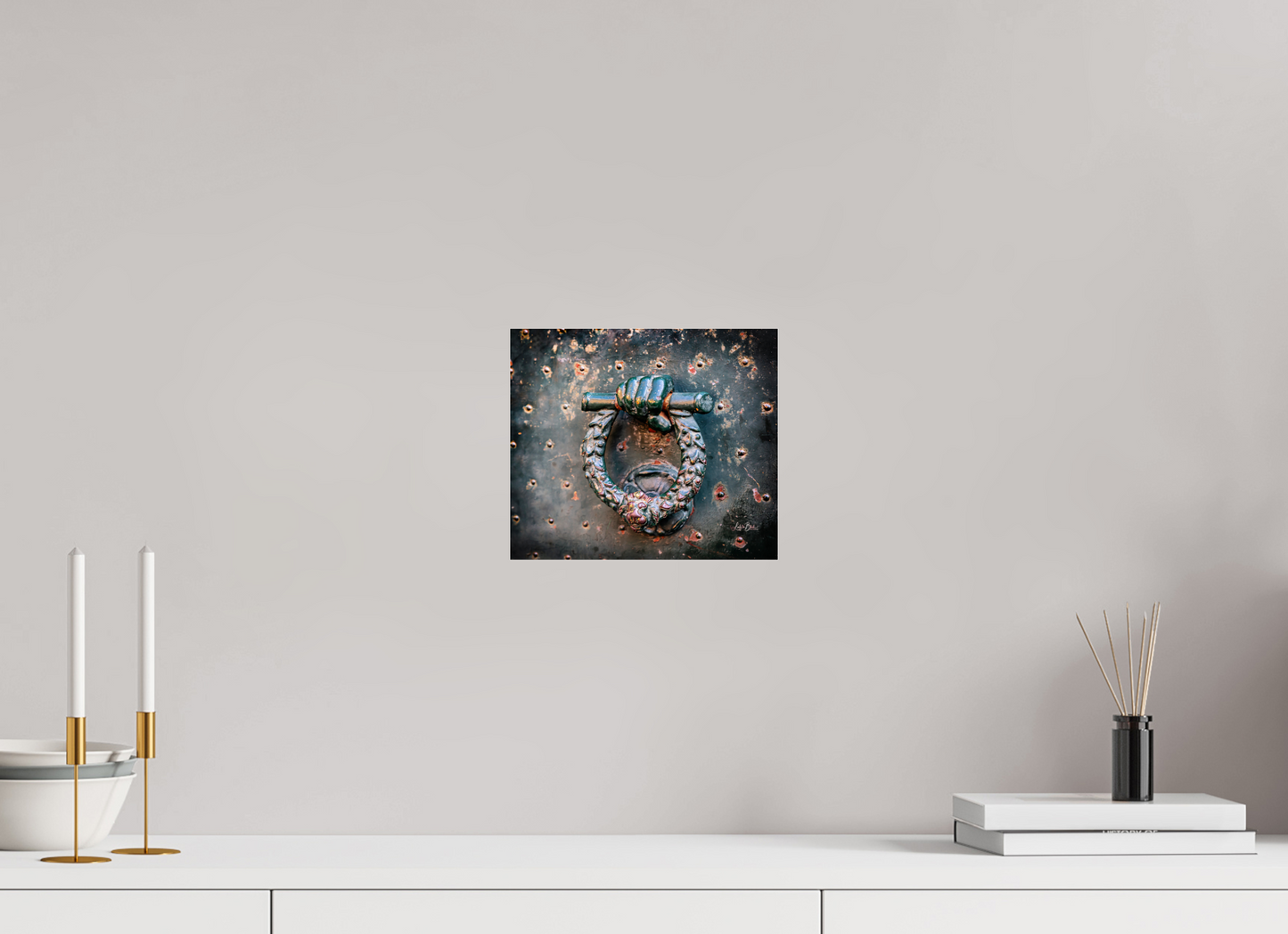 9.3 x 8″, Photo Print Under Acrylic Glass Weathered Door Knocker Italy