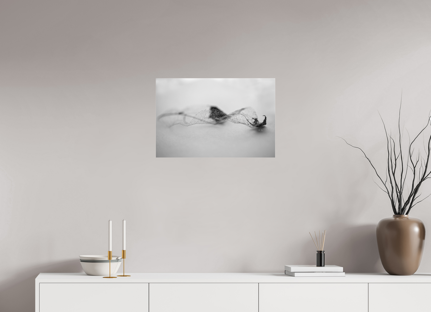 24 x 16″, Photo Print Under Acrylic Glass Leaf Left B/W