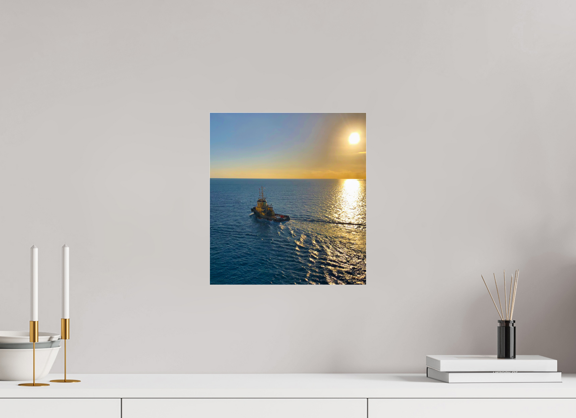 12 x 13.2″, Photo Print Under Acrylic Glass Golden Tug Boat