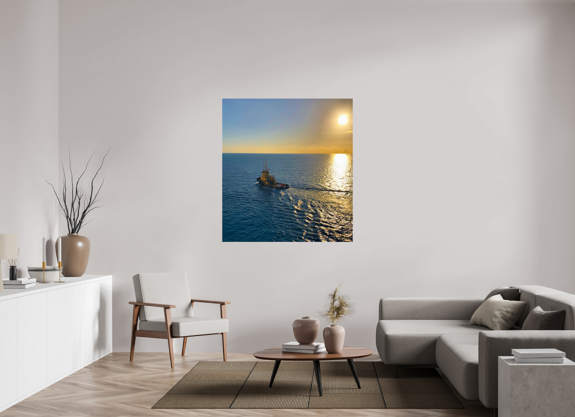 47 x 51.6″, Photo Print Under Acrylic Glass Golden Tug Boat