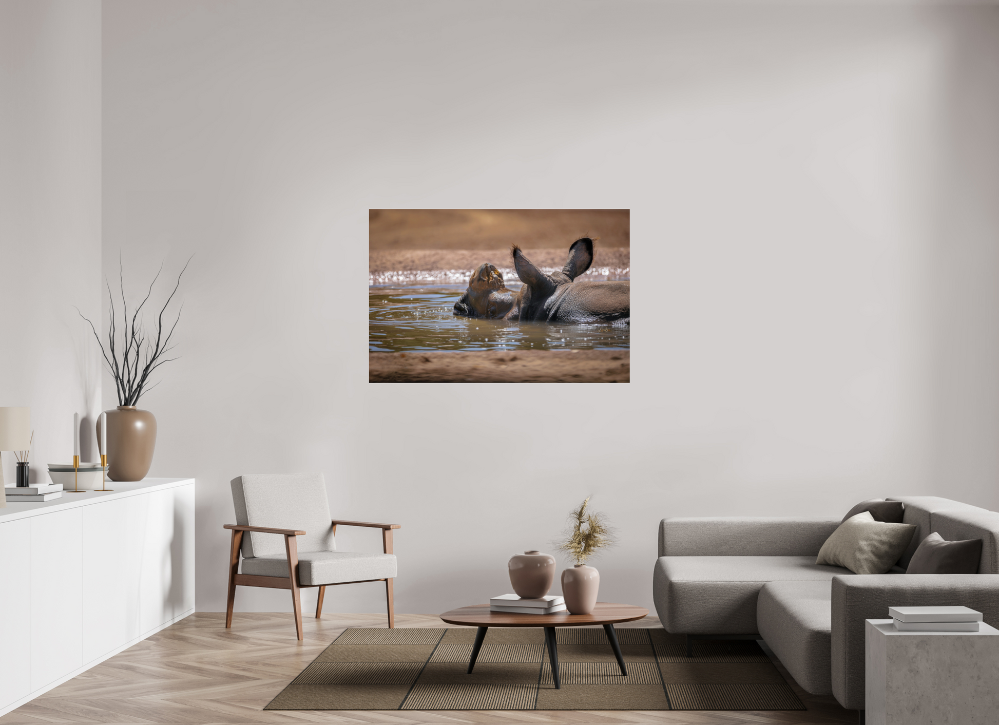 54 x 36″, Photo Print Under Acrylic Glass Rhino Relaxing