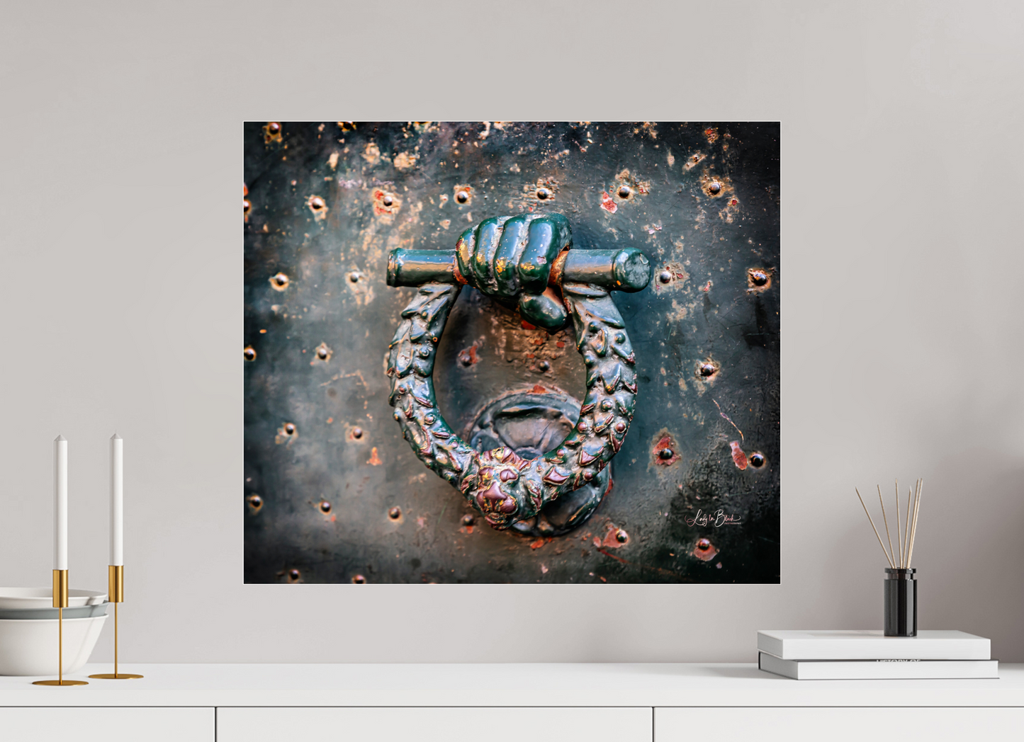 23.2 x 20″, Photo Print Under Acrylic Glass Weathered Door Knocker Italy