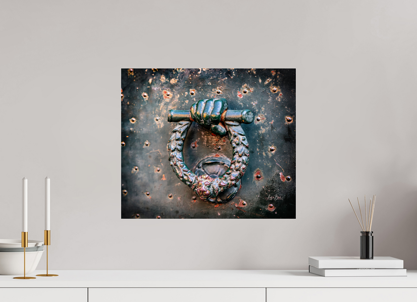 18.5 x 16″, Photo Print Under Acrylic Glass Weathered Door Knocker Italy