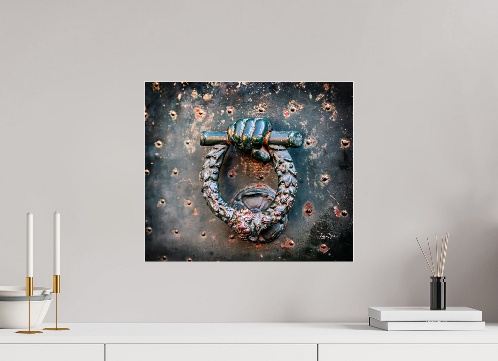 18.5 x 16″, Photo Print Under Acrylic Glass Weathered Door Knocker Italy