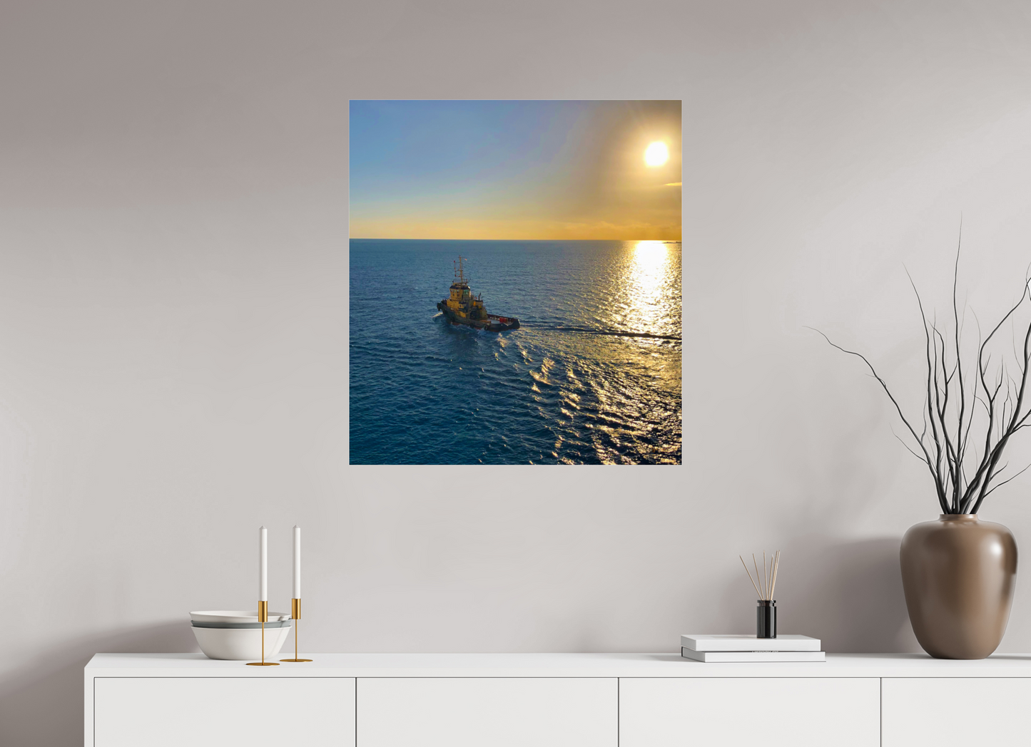28 x 30.7″, Photo Print Under Acrylic Glass Golden Tug Boat