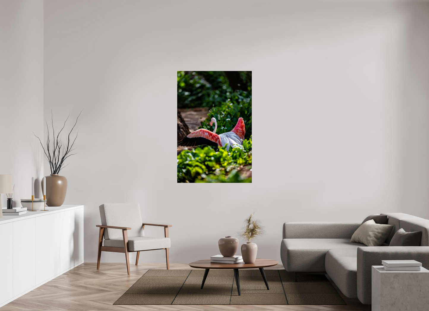 36 x 54″, Photo Print Under Acrylic Glass Reverse Fly Flamingo