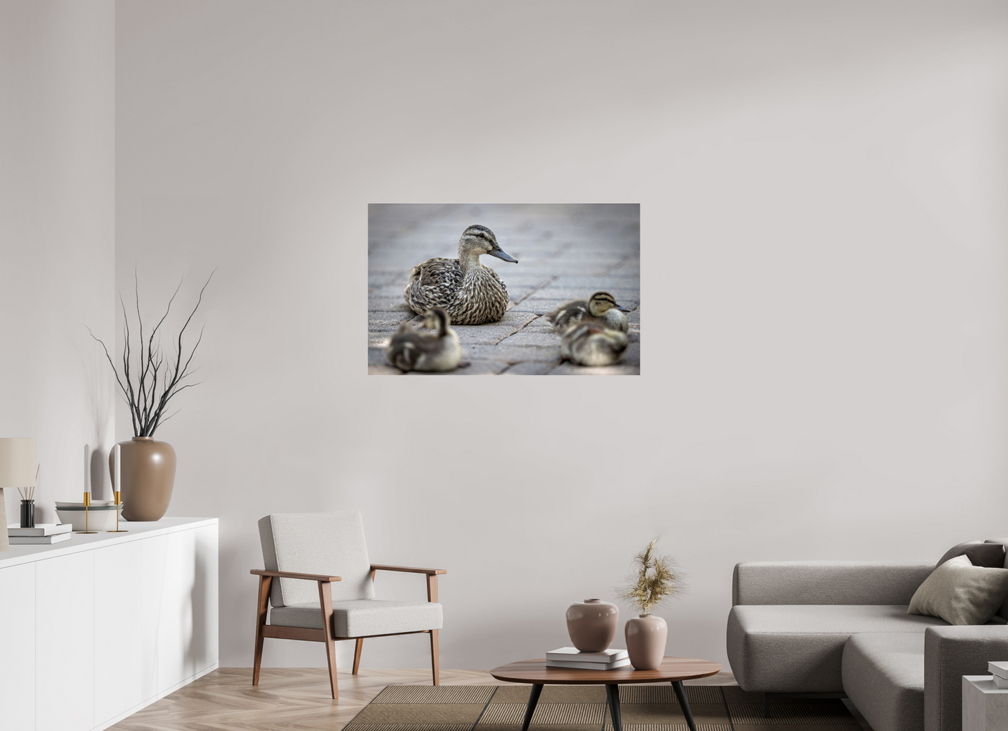 44.3 x 28″, Photo Print Under Acrylic Glass Mother and Ducklings