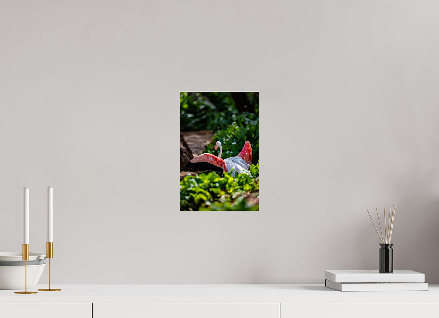 8 x 12″, Photo Print Under Acrylic Glass Reverse Fly Flamingo