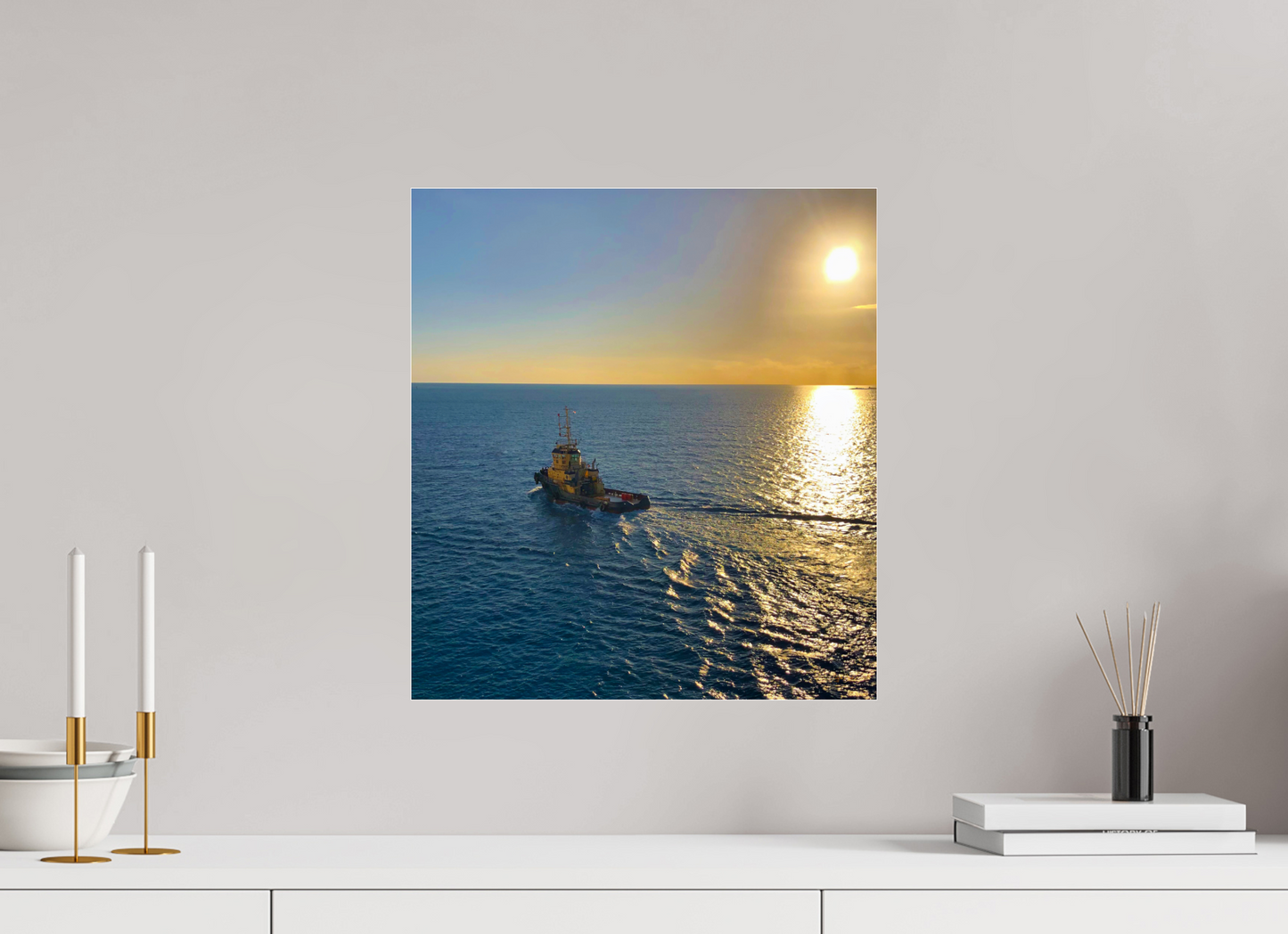 16 x 17.6″, Photo Print Under Acrylic Glass Golden Tug Boat