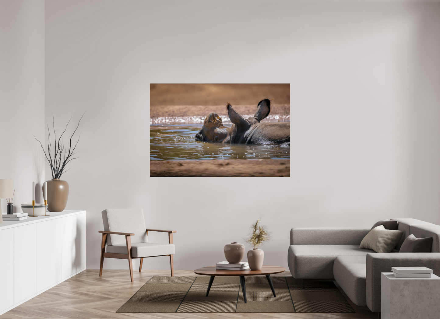 66 x 44″, Photo Print Under Acrylic Glass Rhino Relaxing