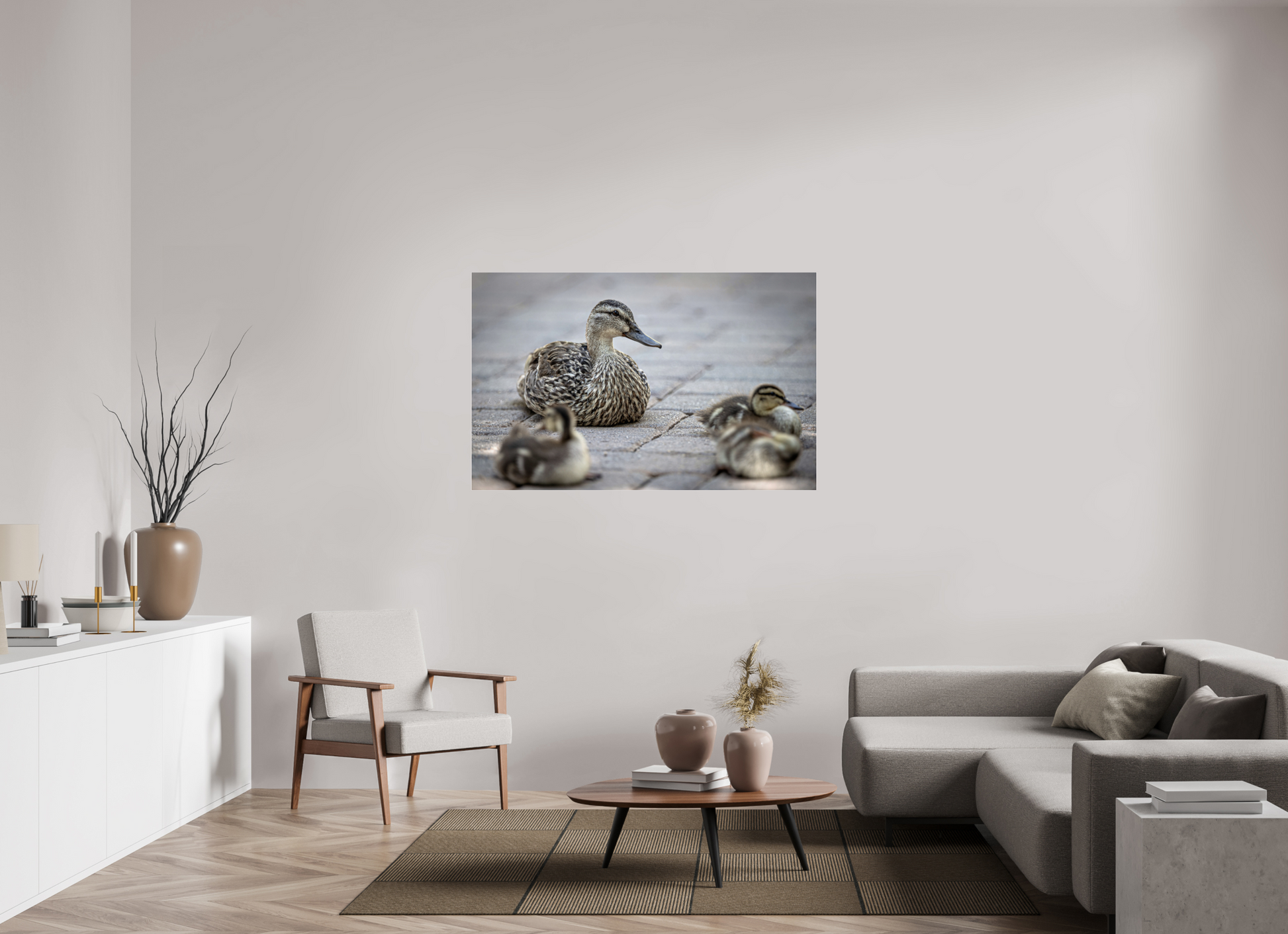 55.4 x 35″, Photo Print Under Acrylic Glass Mother and Ducklings