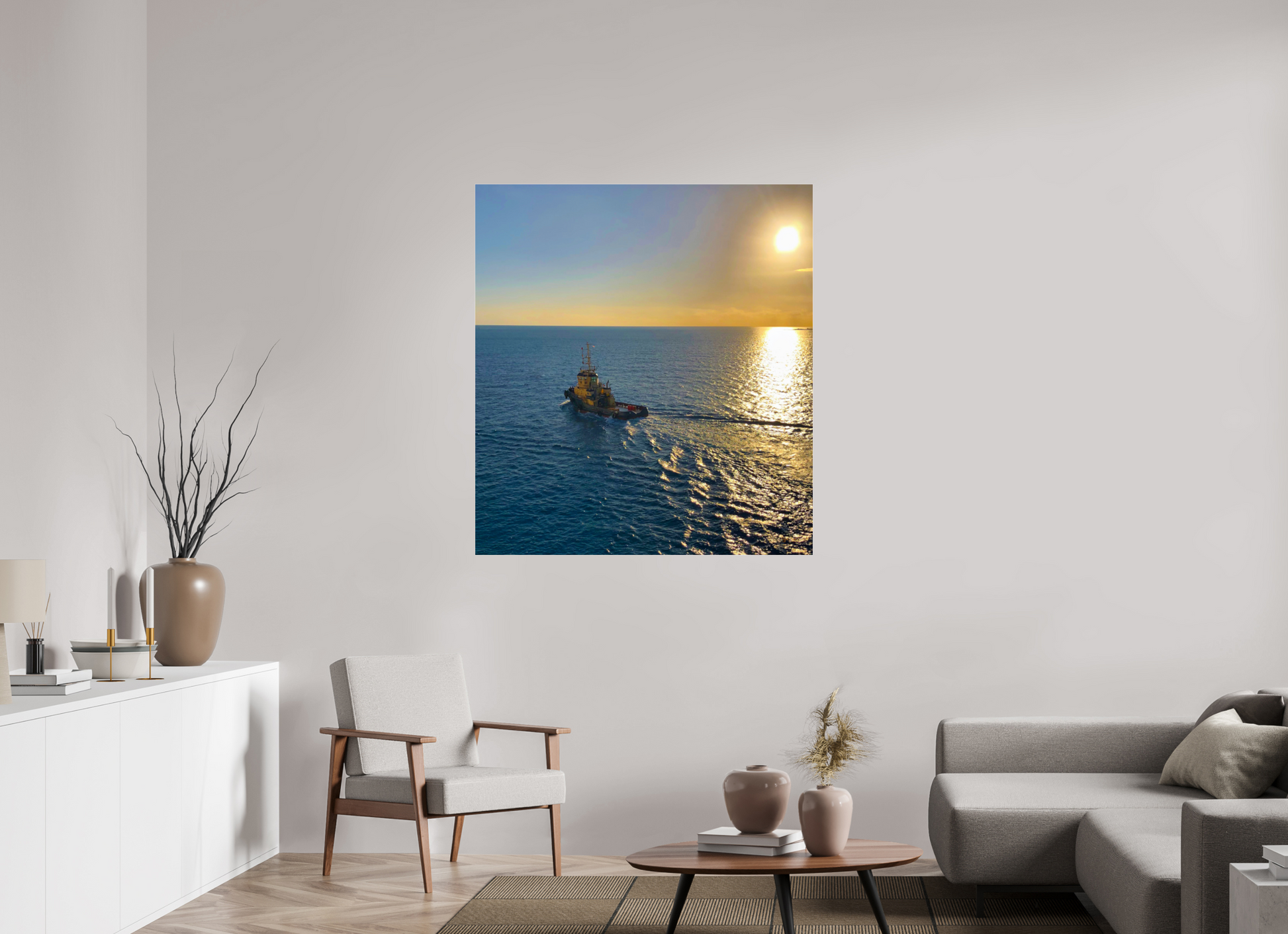 43 x 47.2″, Photo Print Under Acrylic Glass Golden Tug Boat