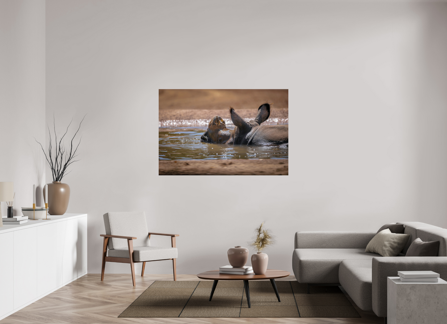 60 x 40″, Photo Print Under Acrylic Glass Rhino Relaxing