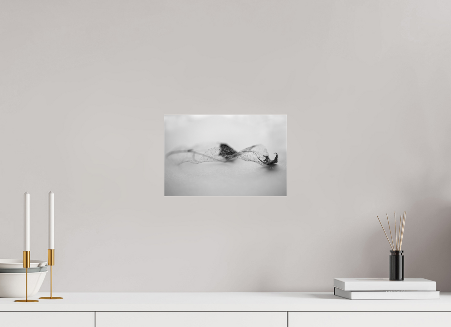 12 x 8″, Photo Print Under Acrylic Glass Leaf Left B/W
