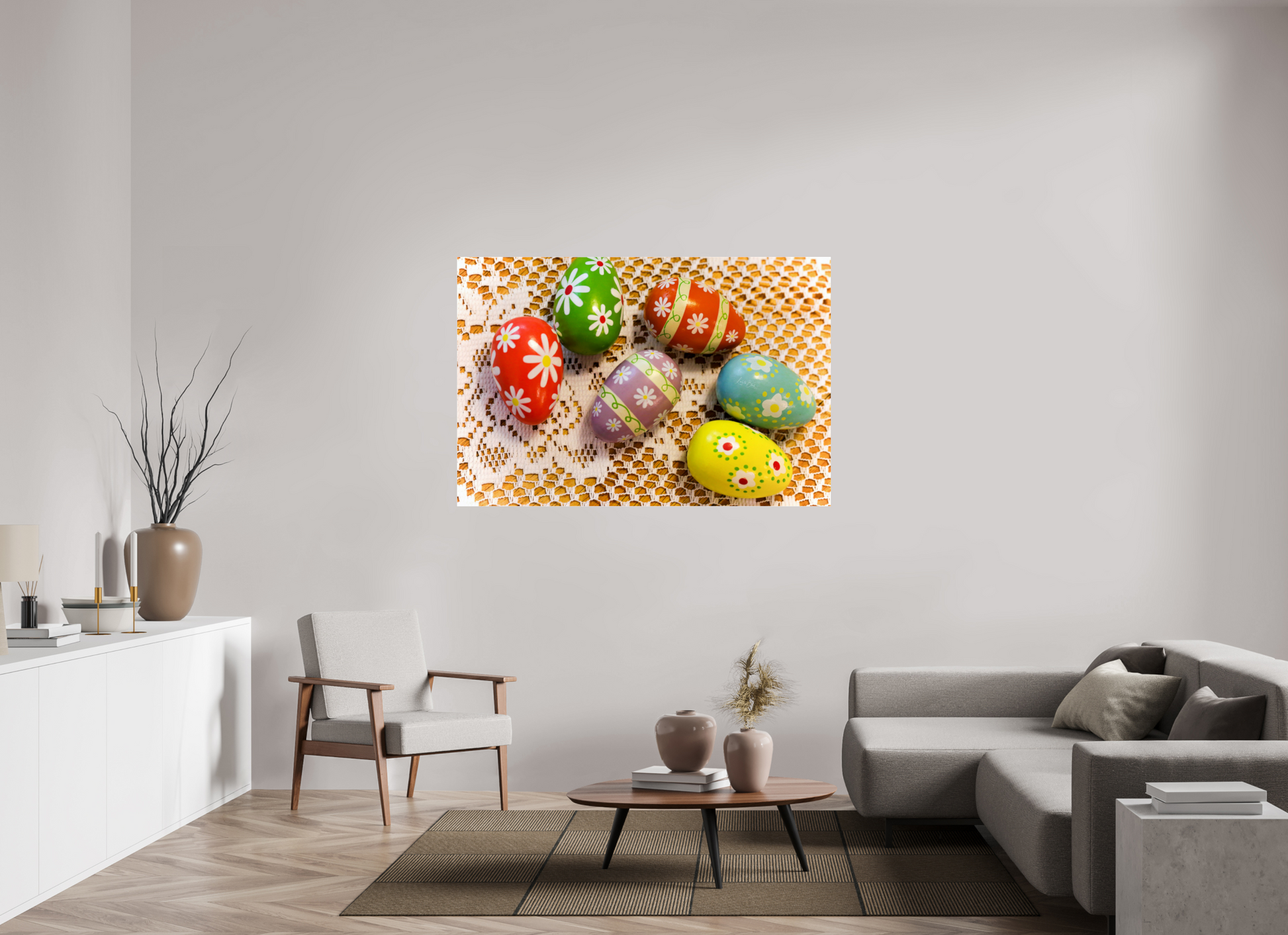 60 x 40″, Photo Print Under Acrylic Glass Easter Eggs