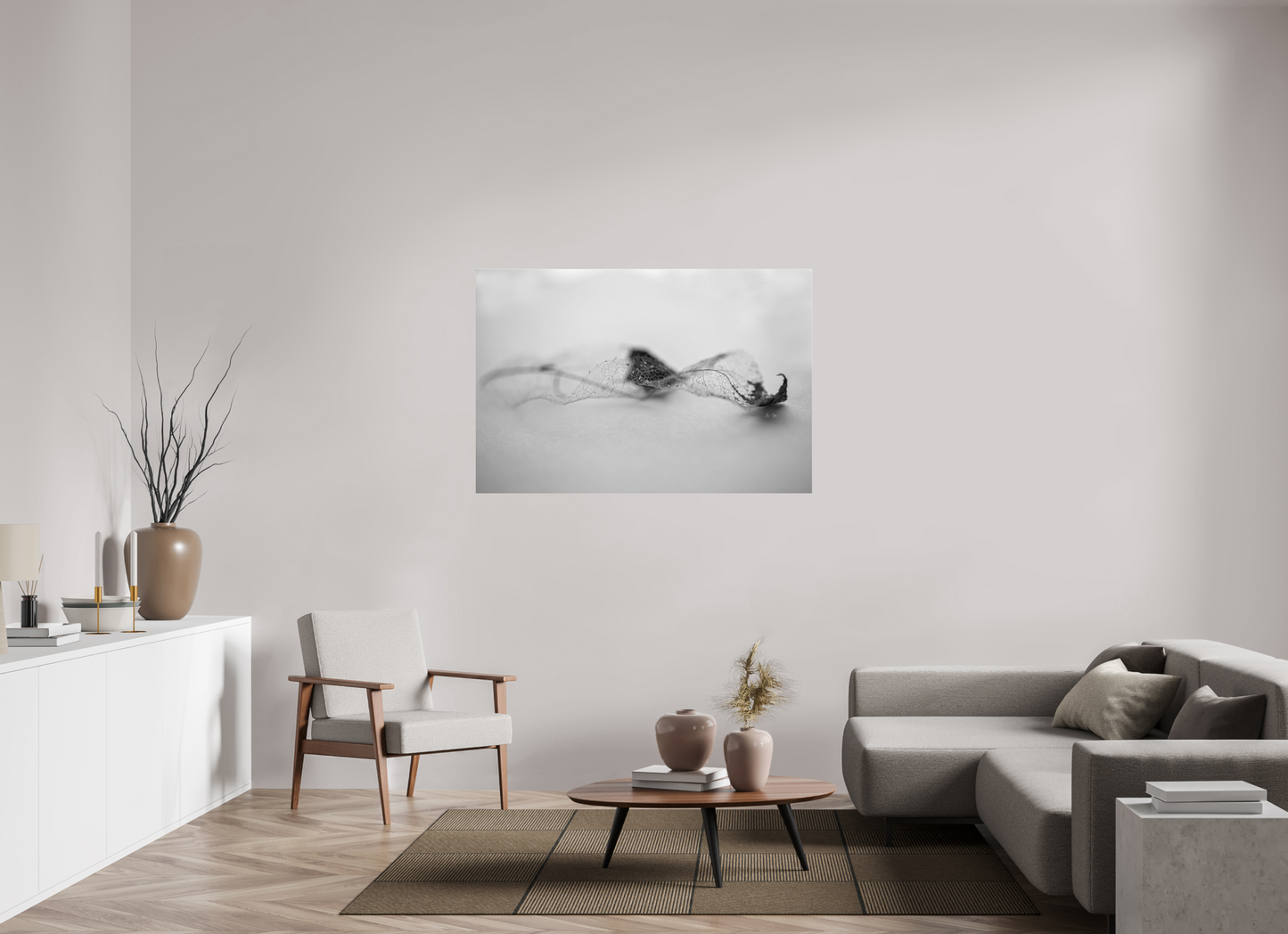 54 x 36″, Photo Print Under Acrylic Glass Leaf Left B/W