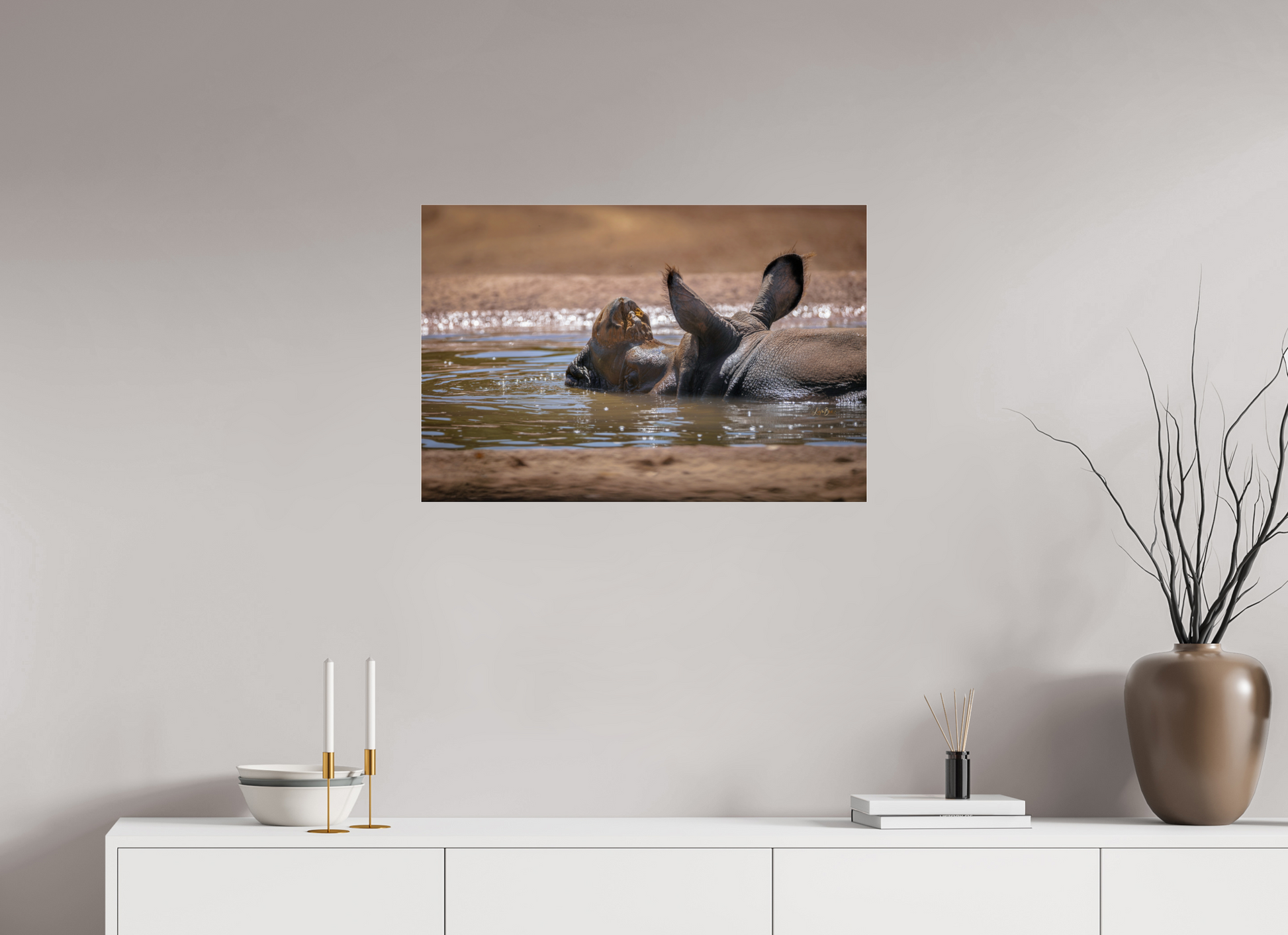 30 x 20″, Photo Print Under Acrylic Glass Rhino Relaxing