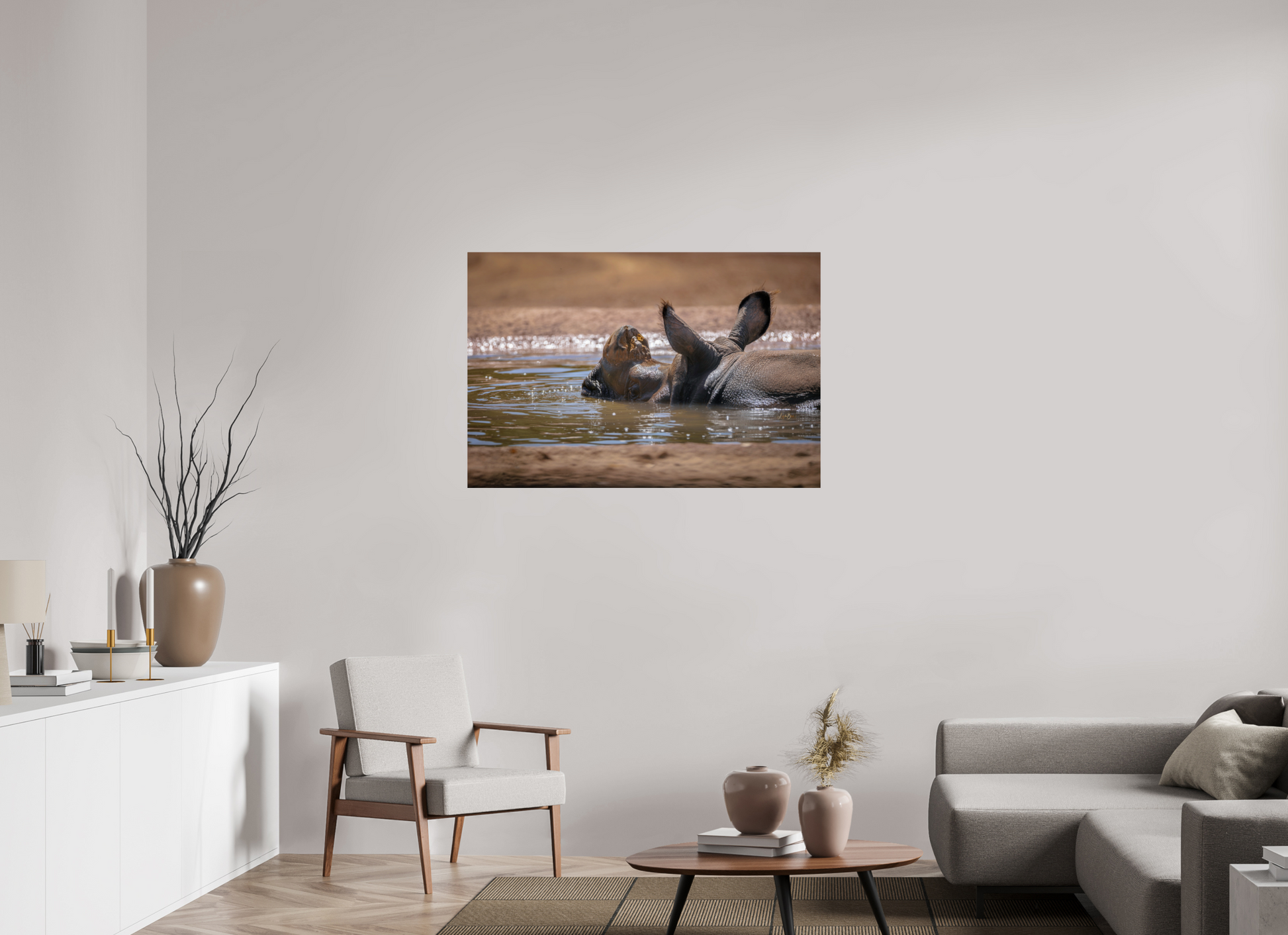 45 x 30″, Photo Print Under Acrylic Glass Rhino Relaxing