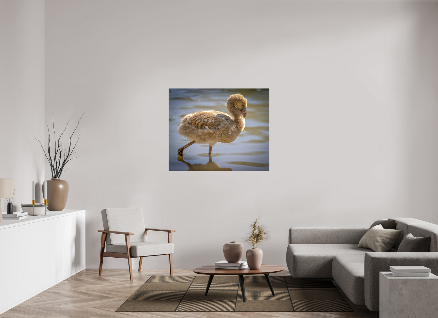47.6 x 39″, Photo Print Under Acrylic Glass Baby Flamingo