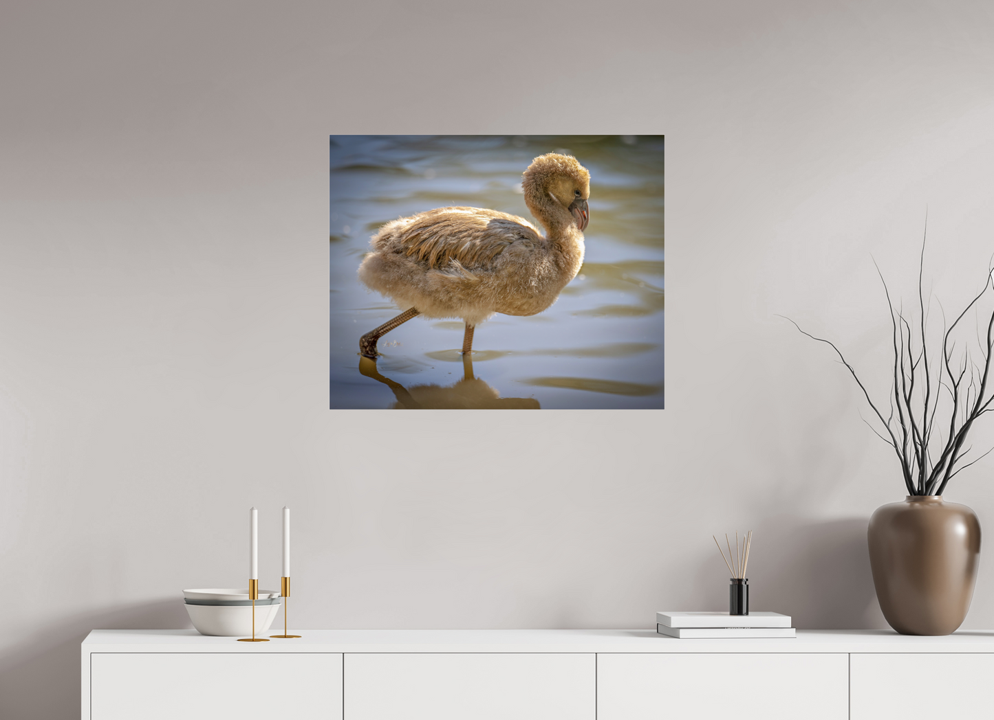 29.3 x 24″, Photo Print Under Acrylic Glass Baby Flamingo