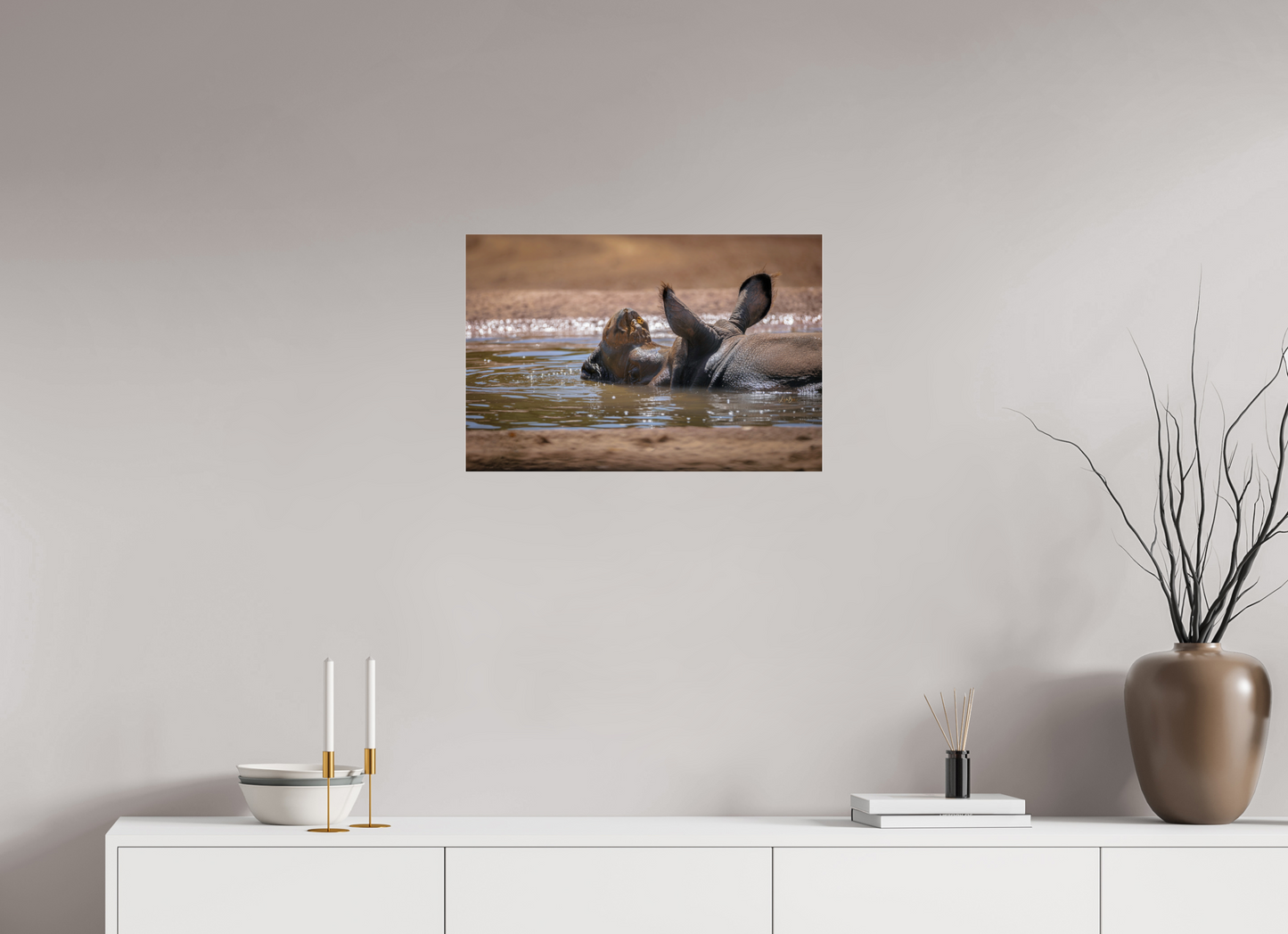 24 x 16″, Photo Print Under Acrylic Glass Rhino Relaxing