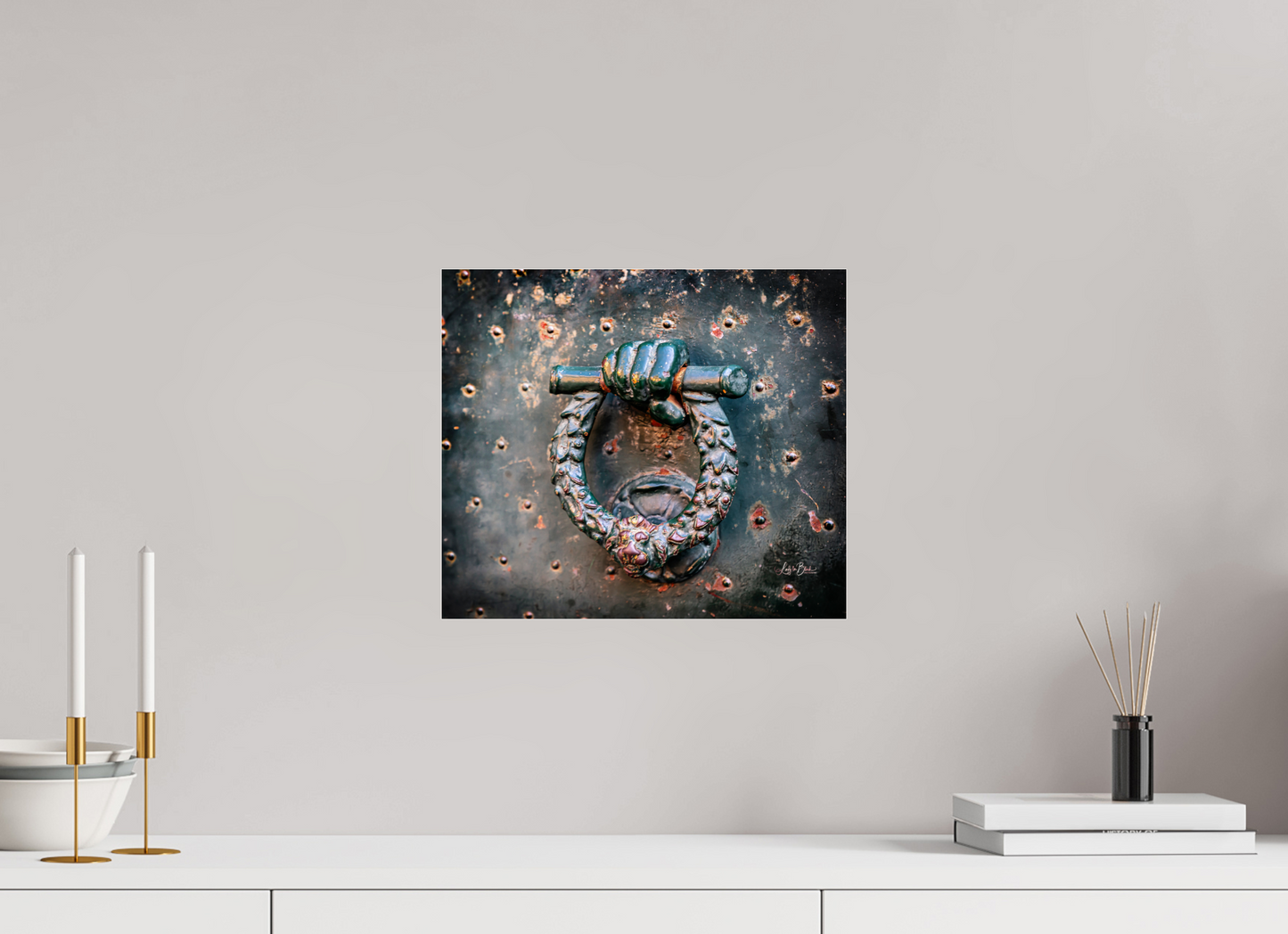 13.9 x 12″, Photo Print Under Acrylic Glass Weathered Door Knocker Italy