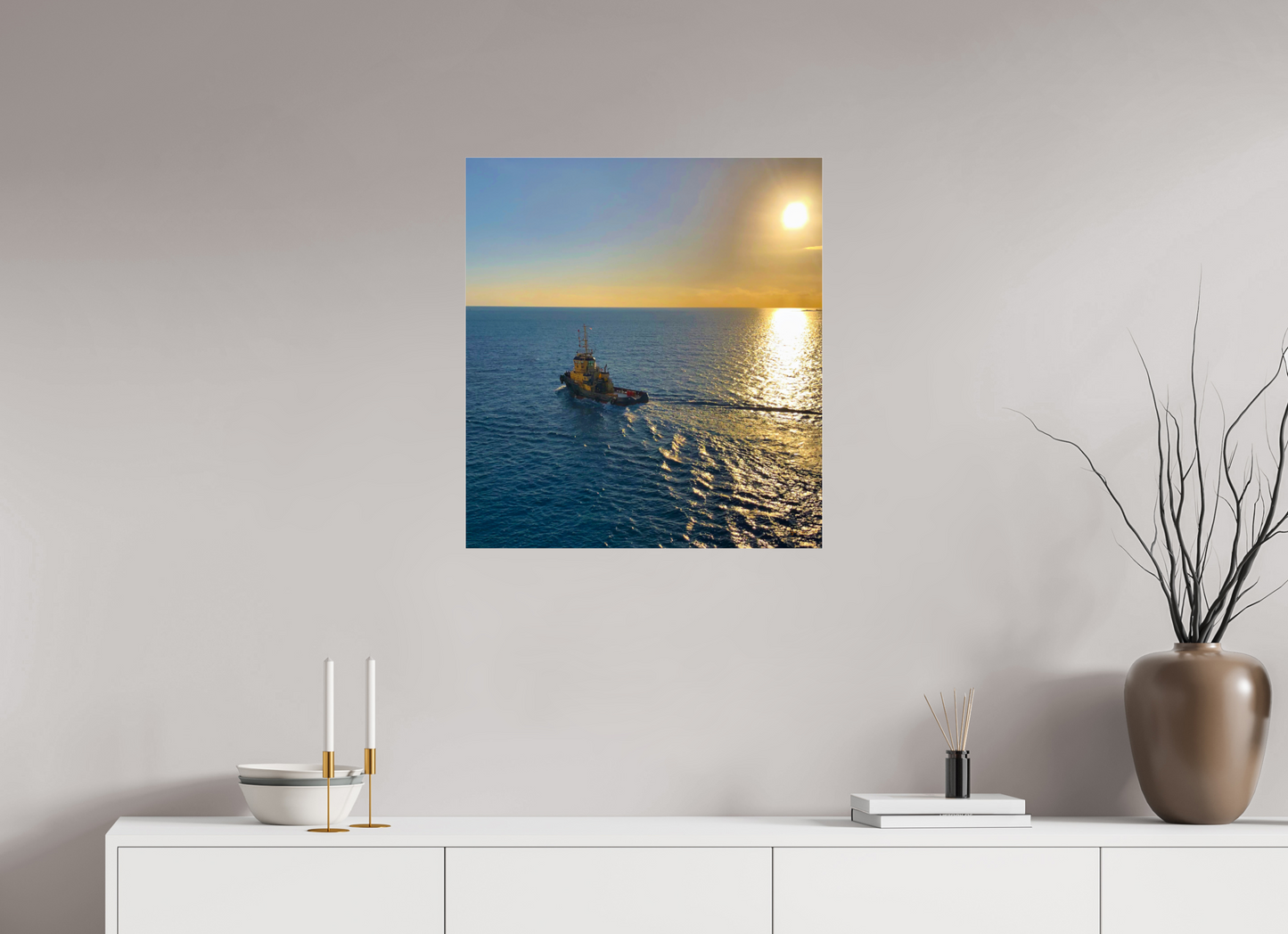 24 x 26.3″, Photo Print Under Acrylic Glass Golden Tug Boat