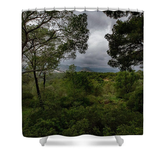 Hillside View from Spain Castle Gardens - Shower Curtain