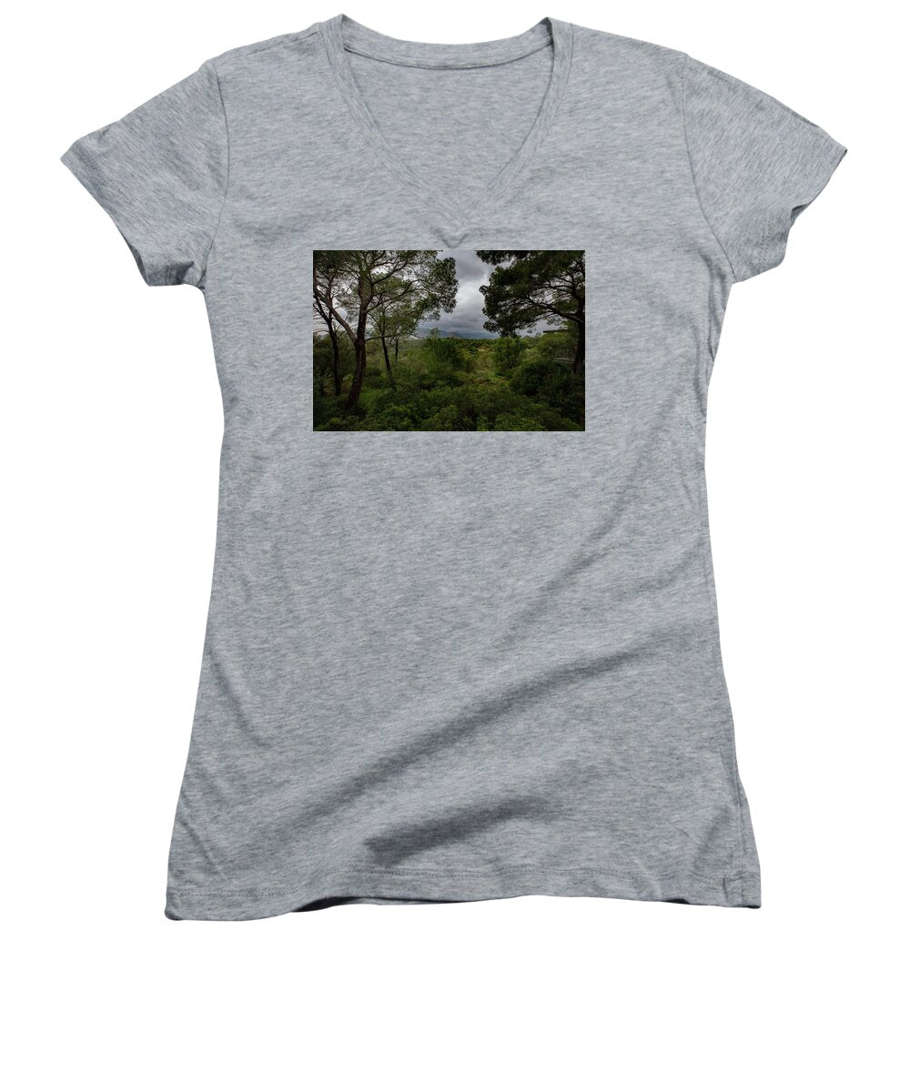 Hillside View from Spain Castle Gardens - Women's V-Neck