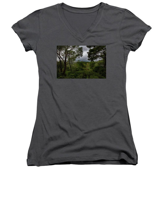 Hillside View from Spain Castle Gardens - Women's V-Neck