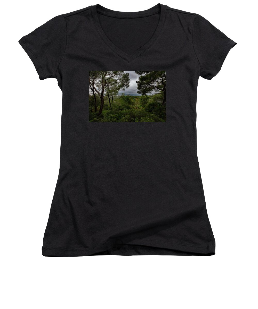 Hillside View from Spain Castle Gardens - Women's V-Neck