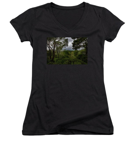 Hillside View from Spain Castle Gardens - Women's V-Neck