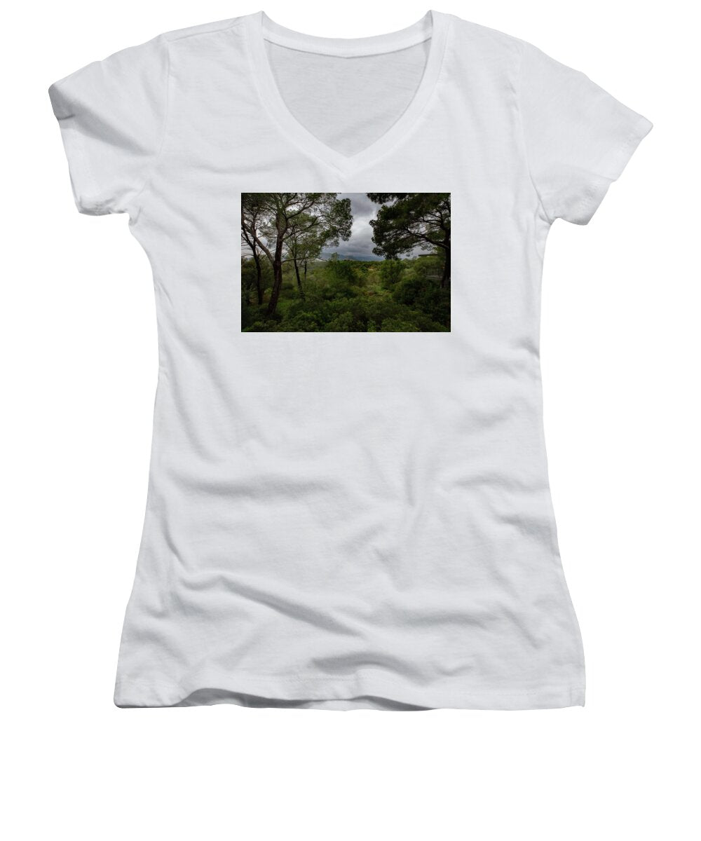 Hillside View from Spain Castle Gardens - Women's V-Neck
