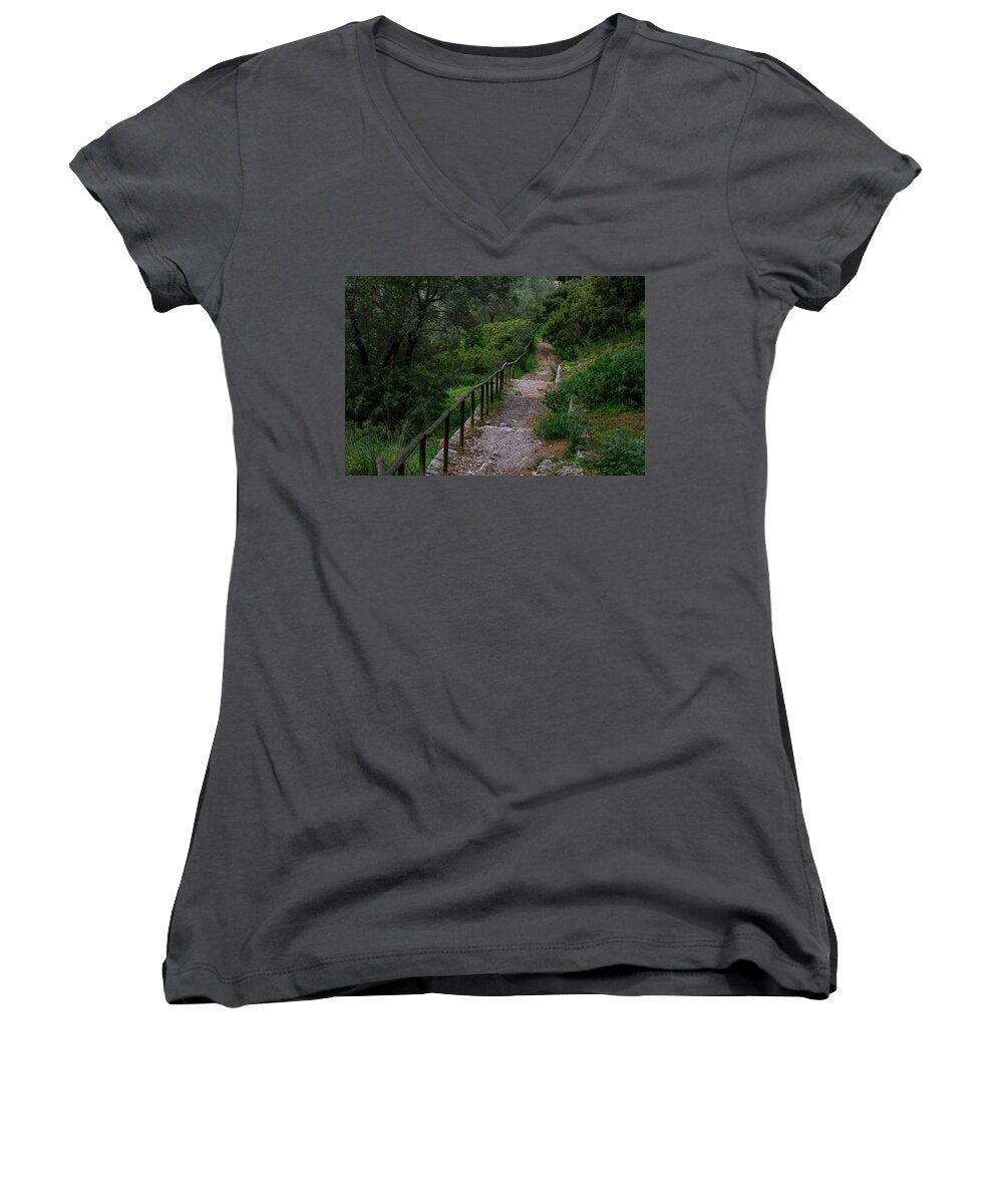 Hillside View from Spain Castle Gardens III - Women's V-Neck