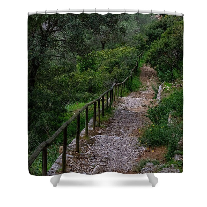 Hillside View from Spain Castle Gardens III - Shower Curtain