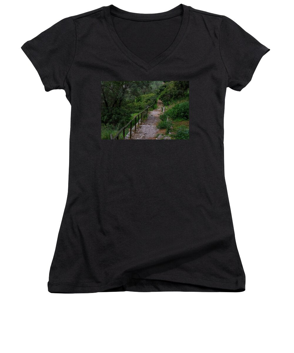 Hillside View from Spain Castle Gardens III - Women's V-Neck