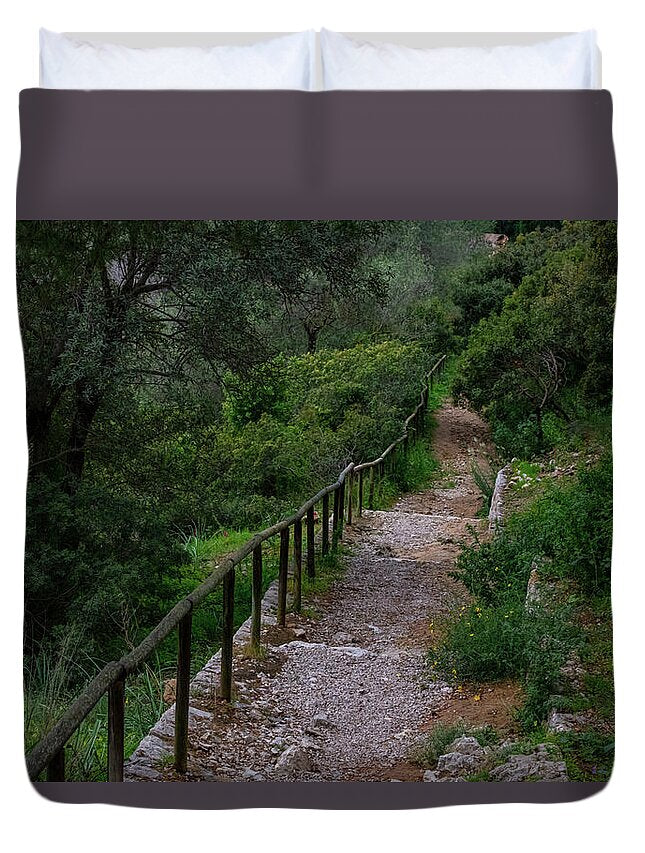 Hillside View from Spain Castle Gardens III - Duvet Cover