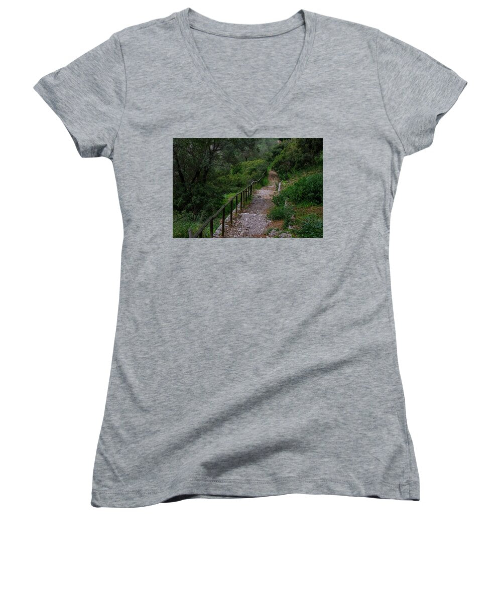 Hillside View from Spain Castle Gardens III - Women's V-Neck