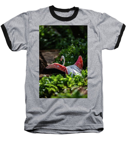 Reverse Fly Flamingo - Baseball T-Shirt